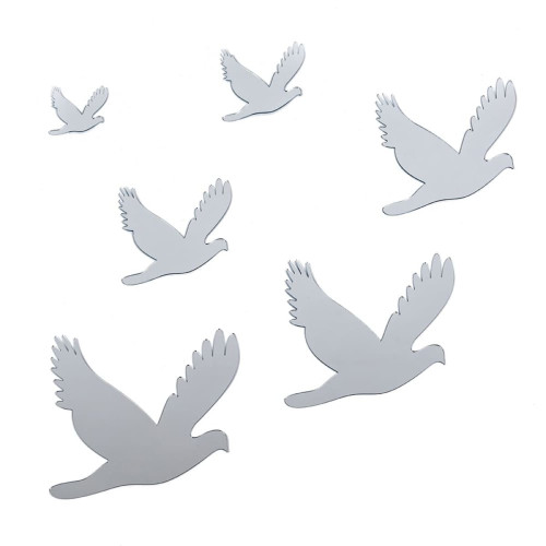 Дзеркальний декор акриловий самоклеючий Птахи срібло, 6шт (D) SW-00002520