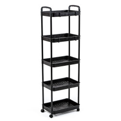 Етажерка мобільна п'ятиярусна універсальна пластикова 41х25х127см Чорна SW-00002109