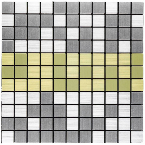 Самоклеюча алюмінієва плитка 300х300х3мм Срібна із золотом мозаїка SW-00001826