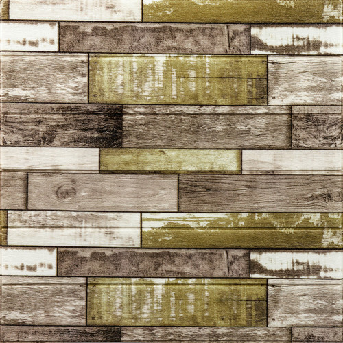Самоклеюча декоративна 3D панель 700x700x4мм Зелено-коричневе дерево (378) SW-00000883