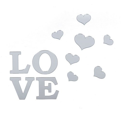 Дзеркальний декор акриловий самоклеючий Love срібло,11шт (D) SW-00002495 Дзеркальний декор акриловий самоклеючий Love срібло,11шт (D) SW-00002495